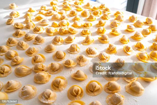 Italian Cappelletti Pasta On Kitchen Counter Stock Photo - Download Image Now - Artisanal Food and Drink, Backgrounds, Cappelletti Pasta