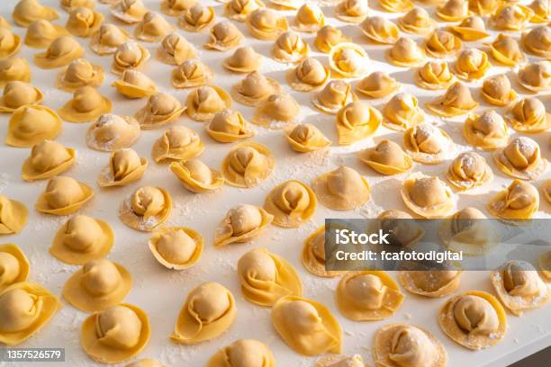Raw Homemade Italian Cappelletti Background Stock Photo - Download Image Now - Artisanal Food and Drink, Backgrounds, Cappelletti Pasta