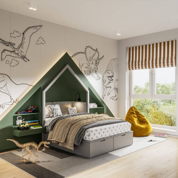 Digitally generated image of children room with Dinosaur theme