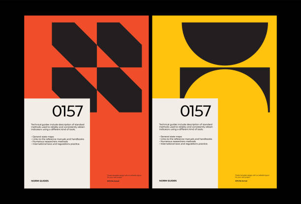 Bauhaus Poster Design Template With Abstract Geometric Shapes Bauhaus poster design template layout with clean typography and minimal vector pattern with colorful abstract geometric shapes. Great for branding, presentation, album print, website header, web banner. minimal magazine layout stock illustrations