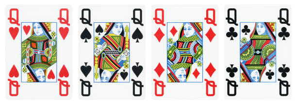set queens spielkarten - isoliert - queen of diamonds stock-fotos und bilder