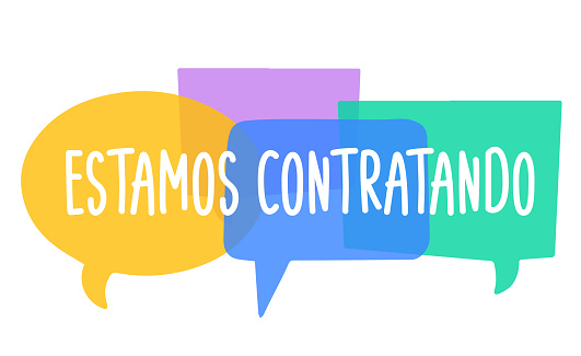 Estamos contratando - Spanish translation - We are hiring. Hiring recruitment poster vector design. Text on bright speech bubbles. Vacancy template. Job opening, search.