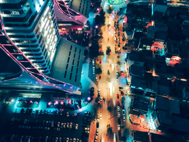 Drone print of view İzmir city center Rush hour