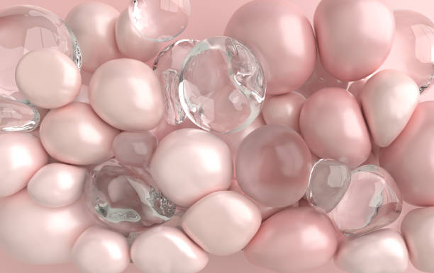 istock Dynamic abstract pastel colored 3d rendering background with soft spheres. Water drops and pearl blush particles 1357534869