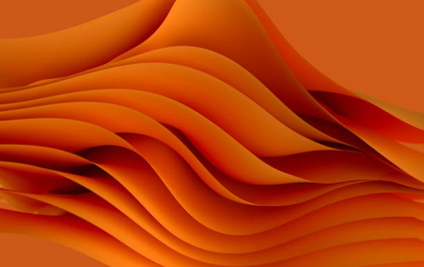 istock Orange paper or cotton fabric 3d rendering background with waves and curves. Dynamic wallpaper 1357534870