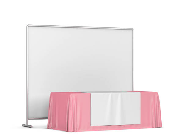 istock Blank tradeshow tablecloth with runner and backdrop banner mockup 1357535181