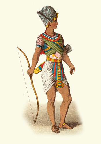 Vintage illustration Ancient Egyptian Archery soldier, Archer, Bow, Arrow
