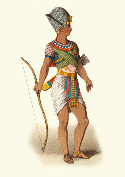 Ancient Egyptian Archery soldier, Archer, Bow, Arrow, History of Warfare Vintage illustration Ancient Egyptian Archery soldier, Archer, Bow, Arrow african warriors stock illustrations