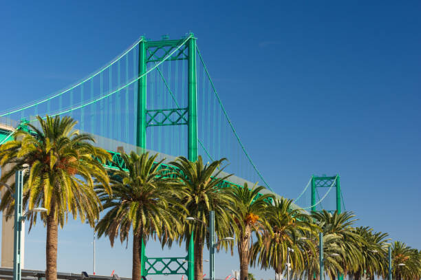 Vincent Thomas bridge in California Image of a tower of the Vincent Thomas bridge in San Pedro, Los Angeles County. san pedro los angeles photos stock pictures, royalty-free photos & images