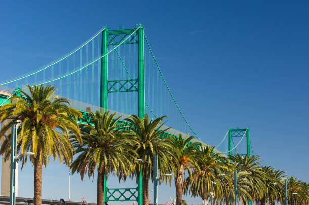 vincent thomas bridge in california - san pedro imagens e fotografias de stock