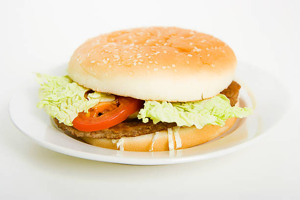 hamburger on a plate stock photo