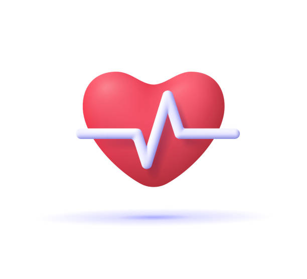 白い背景に白い脈拍線が付いた赤いハート。心臓パルス、ハートビート孤独、心電図。健康的なライフスタイル、心臓の援助、脈拍測定、医療医療の概念。3d ベクトル アイコン。 - 医療関連点のイラスト素材／クリップアート素材／マンガ素材／アイコン素材
