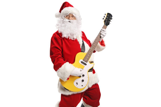 istock Cool santa claus playing an electirc guitar 1357548442