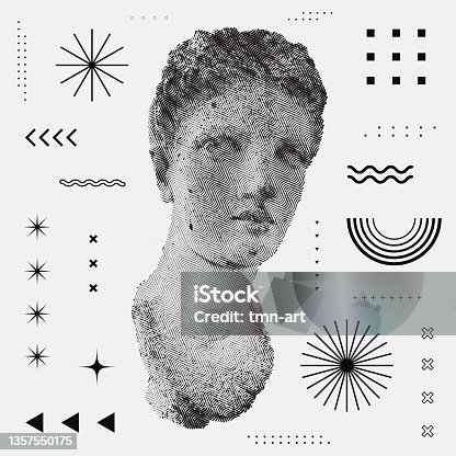 istock Cool Textured Greek Sculpture Vector Design. Abstract Geometric Background with Statue Bust Vector Design. 1357550175