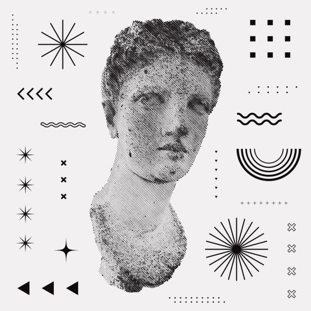 Cool Textured Greek Sculpture Vector Design. Abstract Geometric Background with Statue Bust Vector Design. Cool Textured Greek Sculpture Vector Design. Abstract Geometric Background with Statue Bust Vector Design. statue stock illustrations