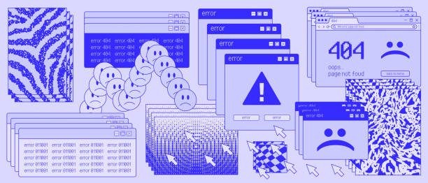 ilustrações de stock, clip art, desenhos animados e ícones de vaporwave retro desktop artwork. 404 error illustration. 90s computer interface vector design. - navegador web