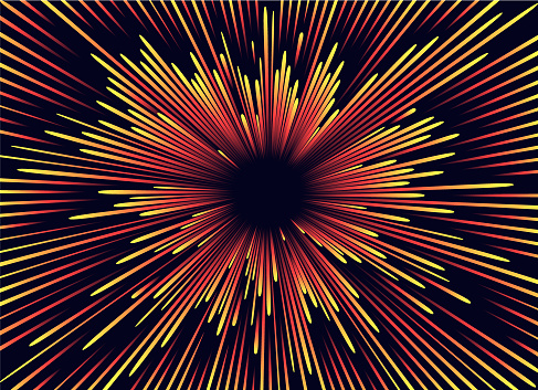 Vector illustration of yellow red warp speed light background.