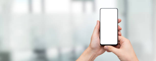 Smartphone with blank screen, copy space banner stock photo