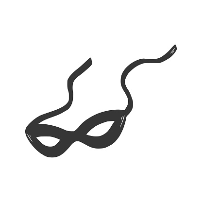 Thief mask, superhero mask. Hand drawn doodle sketch style. Drawing line simple criminal icon. Isolated vector illustration.