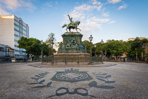 Rio de Janeiro, Brazil - October 26, 2021: Statue of Dom Pedro I, in Tiradentes square in the center of the city of Rio de Janeiro.