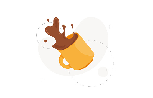 Floating of spill coffee cup illustration in flat design on white background