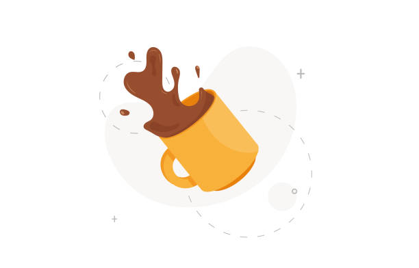 Spilled coffee Floating of spill coffee cup illustration in flat design on white background spilling stock illustrations