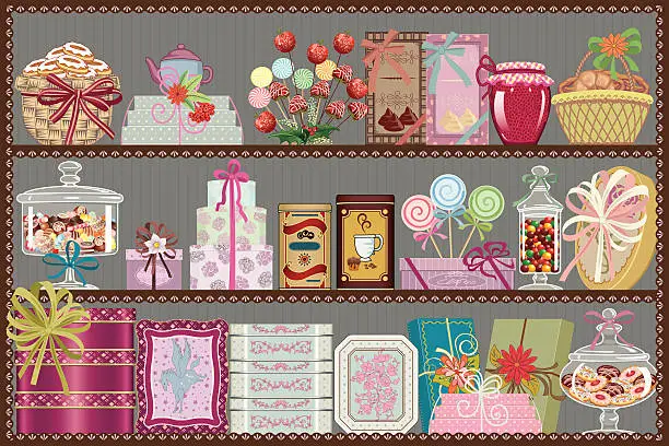 Vector illustration of Store of sweets and chocolate