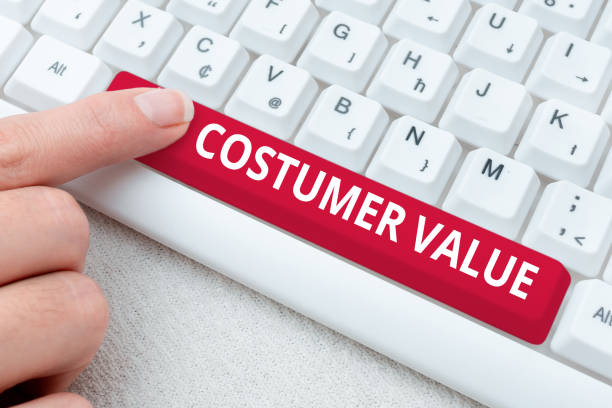 Conceptual caption Costumer Value. Internet Concept Amount of benefits which clients get from purchasing products Abstract Typing New Spreadsheets, Organizing Filing Systems Concept