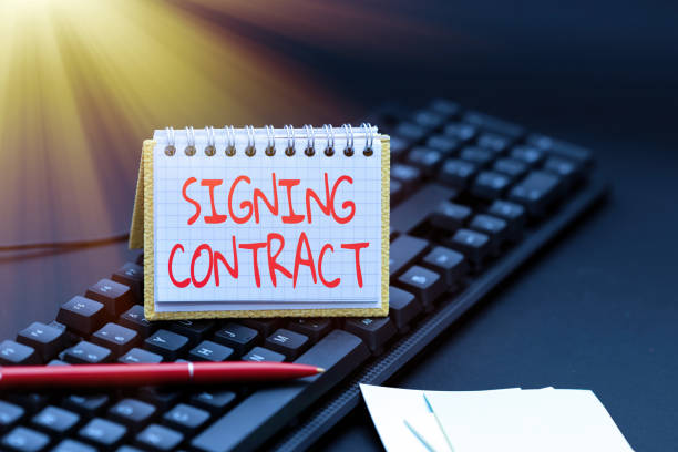 istock Text caption presenting Signing Contract. Word for the parties signing the document agree to the terms Copying Old Ideas And Creating New Ones, Transferring Written Notes 1357581129