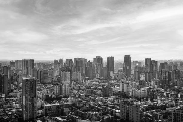 istock Black and white Chengdu City Skyline 1357584432