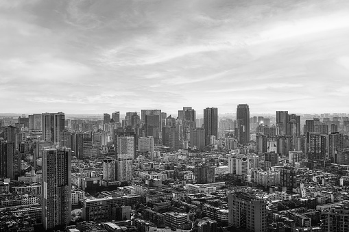 Black and white Chengdu City Skyline