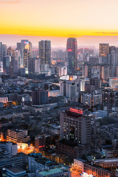 istock Skyline landscape at dusk in Chengdu 1357584648