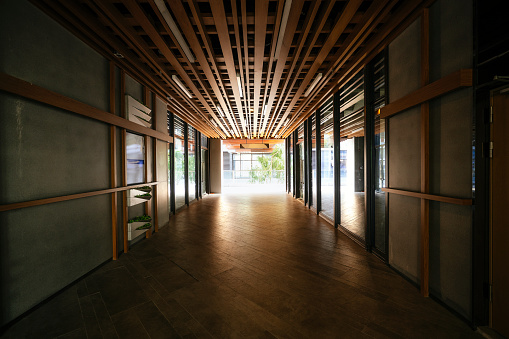 Dark wooden corridor