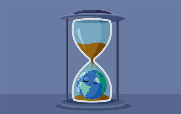 istock Sad Earth Planet Sitting in Hourglass Concept Illustration Art 1357585910
