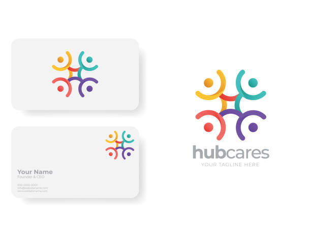 Community People Care logo Community People Care logo  with Business Card Template in Flat Design research foundation stock illustrations