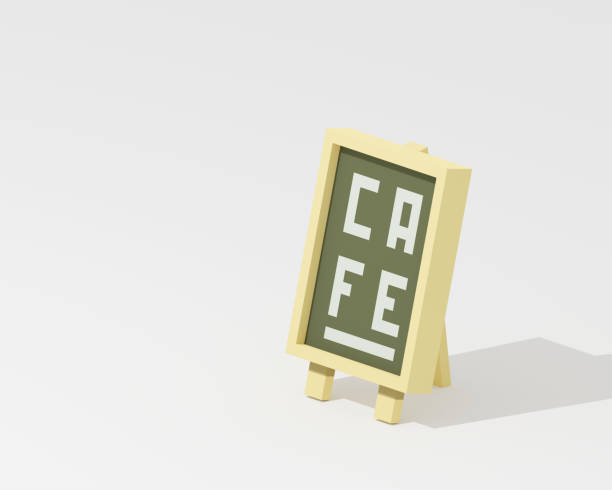 istock Cafe signboard, wooden board A stand isometric voxel 1357589533