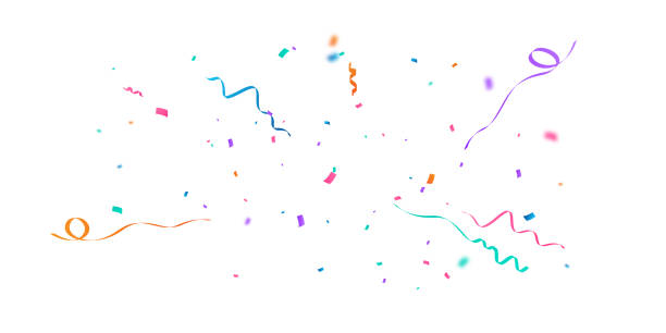 szablon tła uroczystości z konfetti i kolorowymi wstążkami. - streamer celebration anniversary backgrounds stock illustrations