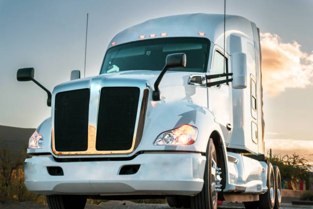 istock front of cargo trailer at sunset on a highway in Mexico. 1357593943