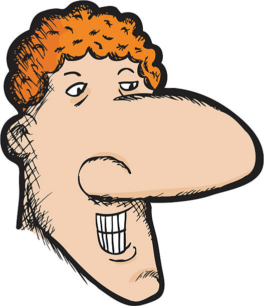 Big Nose Smiling curly-haired Caucasian man with large nose. Download includes high resolution JPG with grouped and layered EPS. cartoon characters with big heads stock illustrations