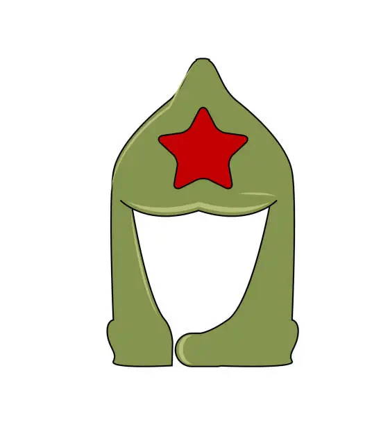 Vector illustration of headgear in the era of the Soviet Union. Green hat of the Red Army