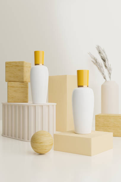 istock Skincare bottle packaging mockup on minimal pedestal 1357597078
