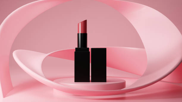 lippenstift-mockup in rosa sockel und abstrakten geometrischen formen hintergrund. - lippenstift stock-fotos und bilder