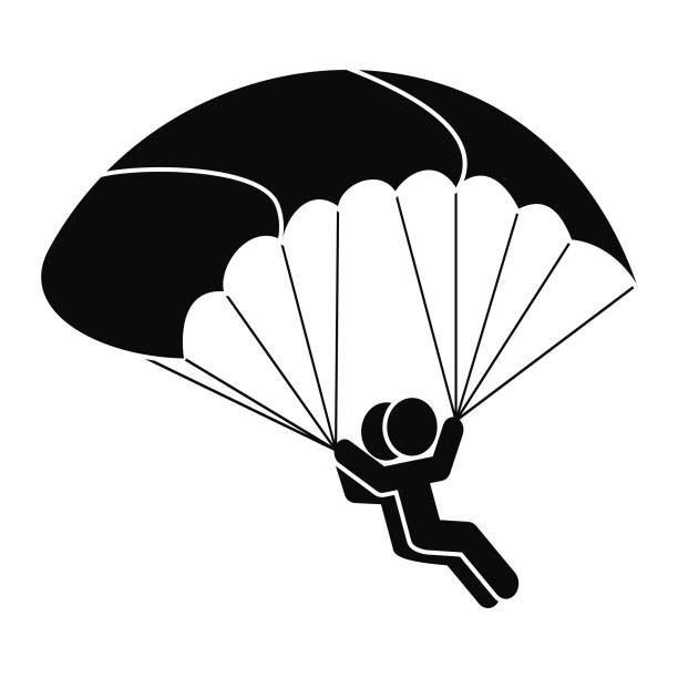 패러글라이딩, 낙하산, 실루엣 ep를 가진 두 사람. - skydiving tandem parachute parachuting stock illustrations