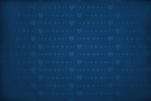 Dark blue colored grunge modern background with pattern of hearts and circles making rows as watermark all over. Apt for Christmas, New Year Day, birthdays, Valentine's Day backdrops, posters, banners, greetings, cards, wrapping paper sheet.