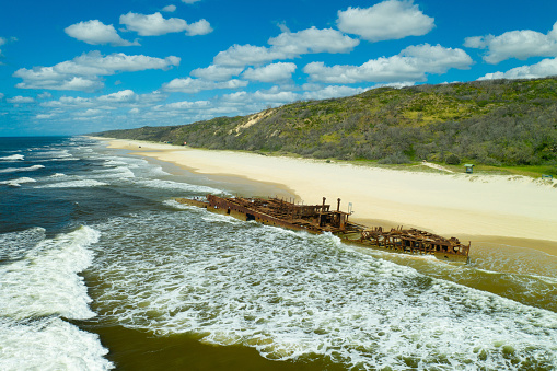 Aerial view of the Maheno Wreck, K'Gari/Fraser Island