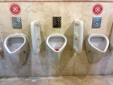 Public men toilet during Coronavirus pandemic. Antalya, Turkey.