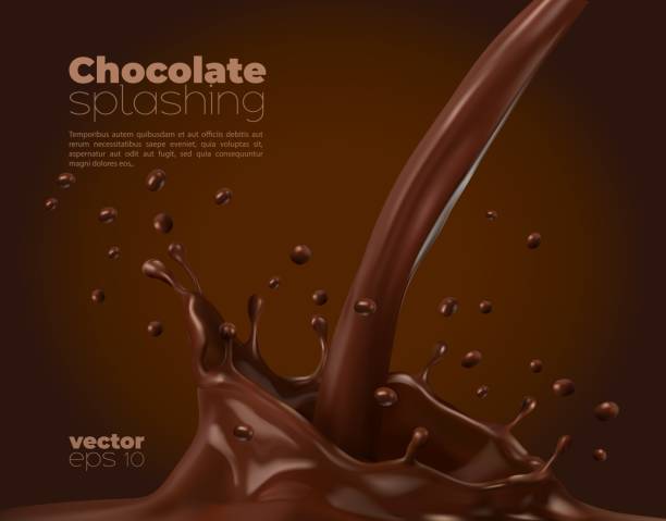 przepływ mleka czekoladowego lub kakaowego z rozpryskiem korony - chocolate cocoa hot chocolate backgrounds stock illustrations