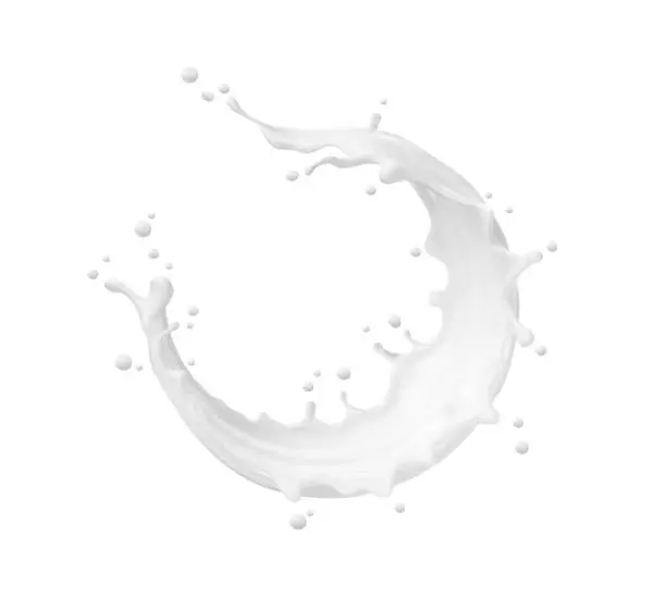 Vector illustration of Milk round swirl frame splash with splatter drops