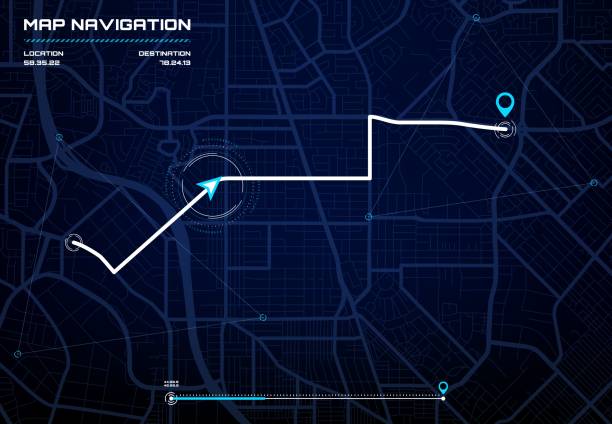 навигационный интерфейс карты города gps навигатор экран - global positioning system direction satellite map stock illustrations