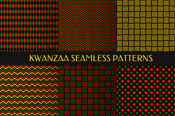 Kwanzaa seamless pattern. Abstract geometric background. Set of 6 vector patterns. Perfect for wrapping paper, fabric, scrapbooking, etc Kwanzaa seamless pattern. Abstract geometric background. Set of 6 vector patterns. Perfect for wrapping paper, fabric, scrapbooking, etc. kwanzaa stock illustrations